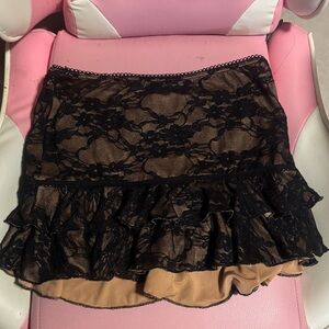 Forever 21 Black Lace Ruffle Mini Skirt with Tan Underlayer